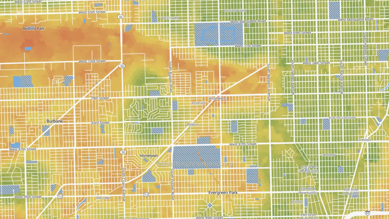Bike Grade map of Ashburn, Chicago, IL