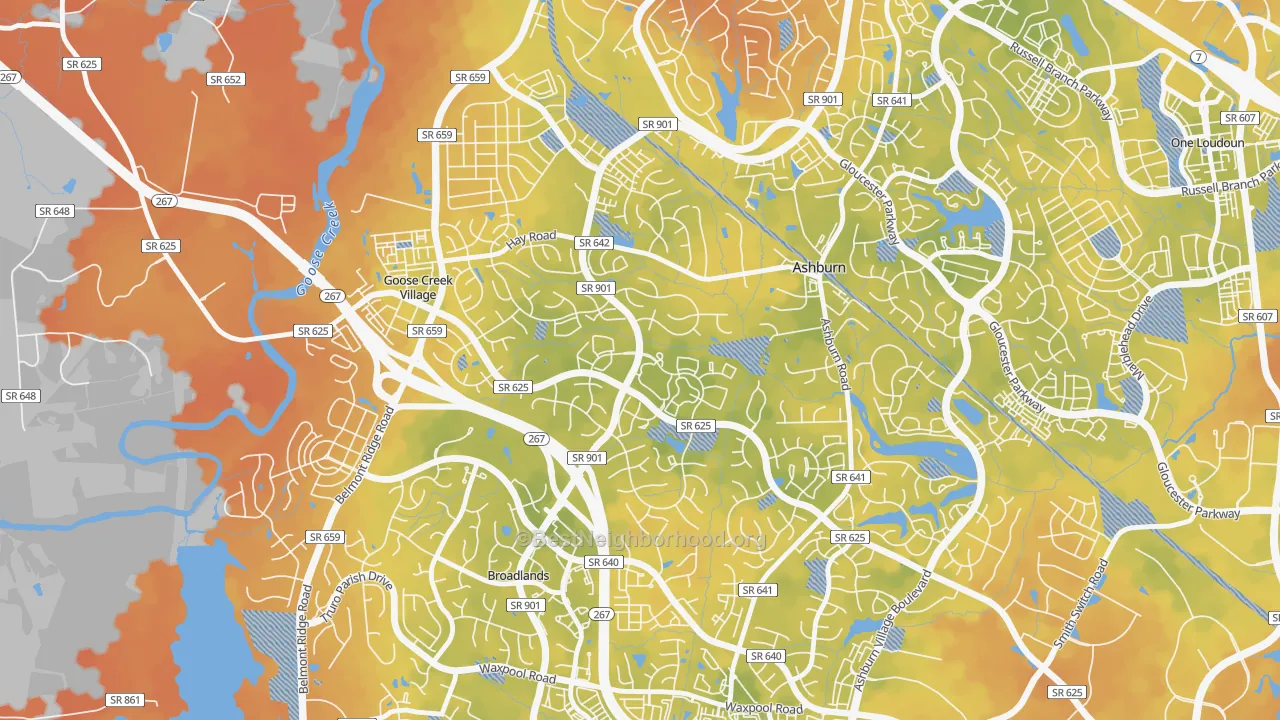 Bike Grade map of Ashburn Farm, Ashburn, VA