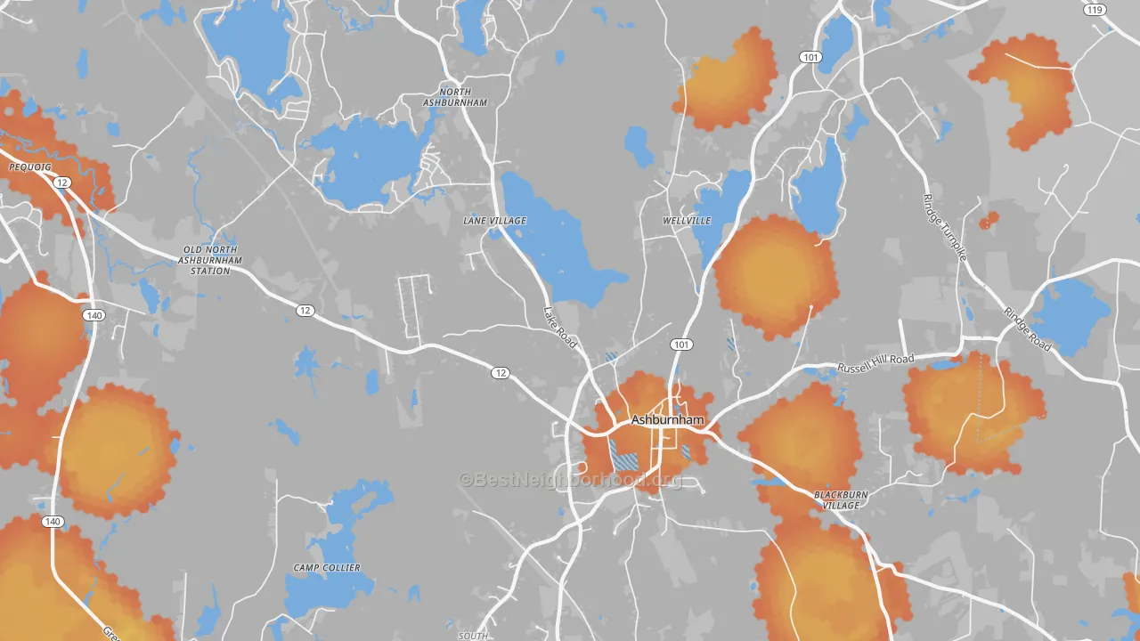 Bike Grade map of Ashburnham, MA