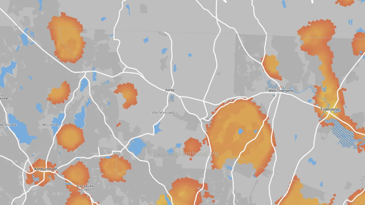 Bike Grade map of Ashby, MA