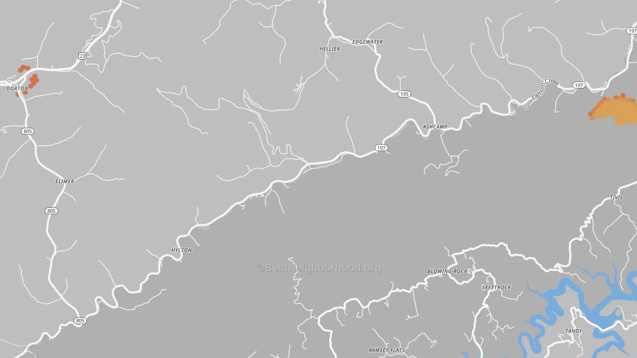 Bike Grade map of Ashcamp, KY