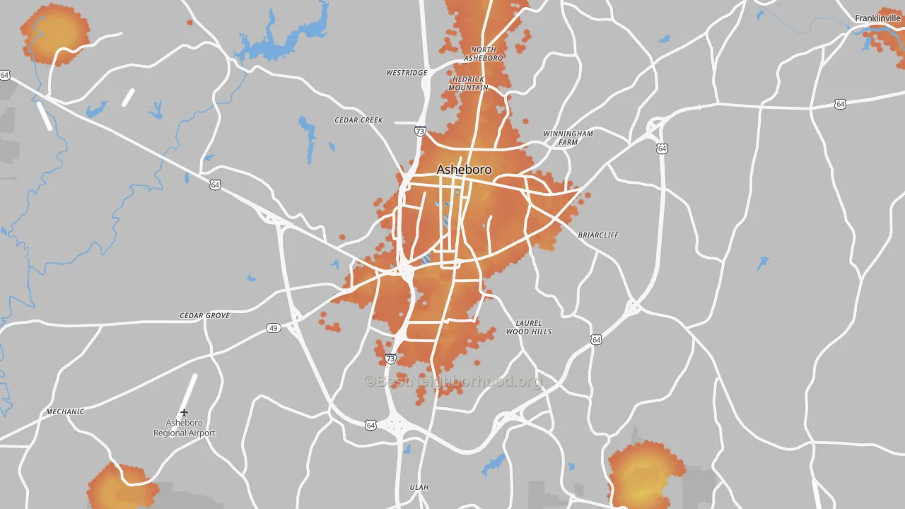 Bike Grade map of Asheboro, NC