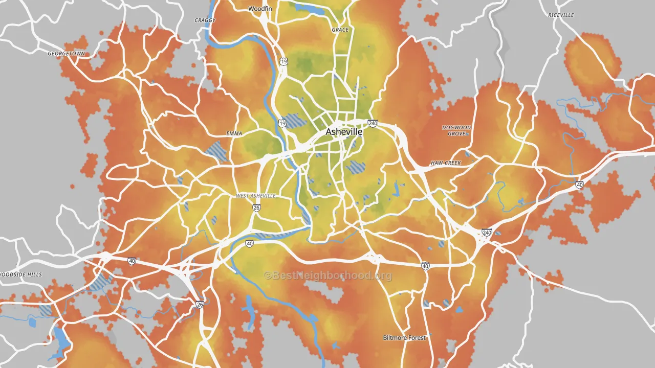 Bike Grade map of Asheville, NC