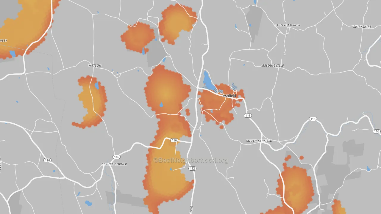 Bike Grade map of Ashfield, MA