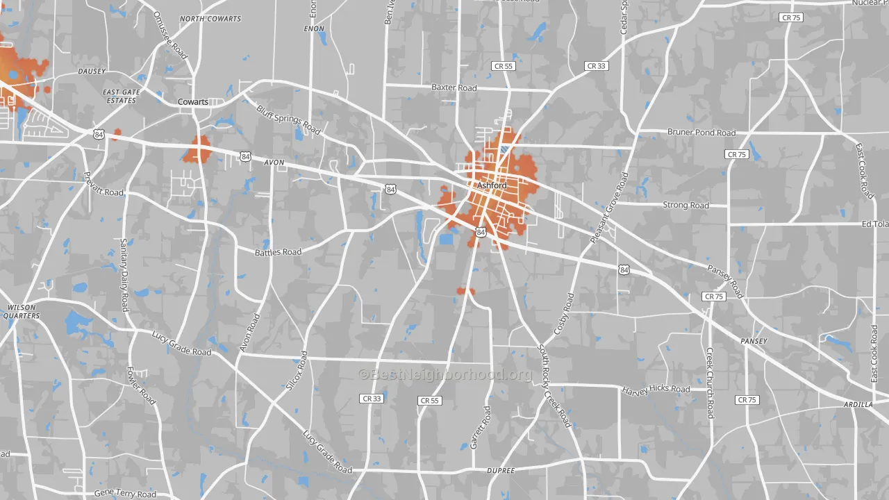 Bike Grade map of Ashford, AL