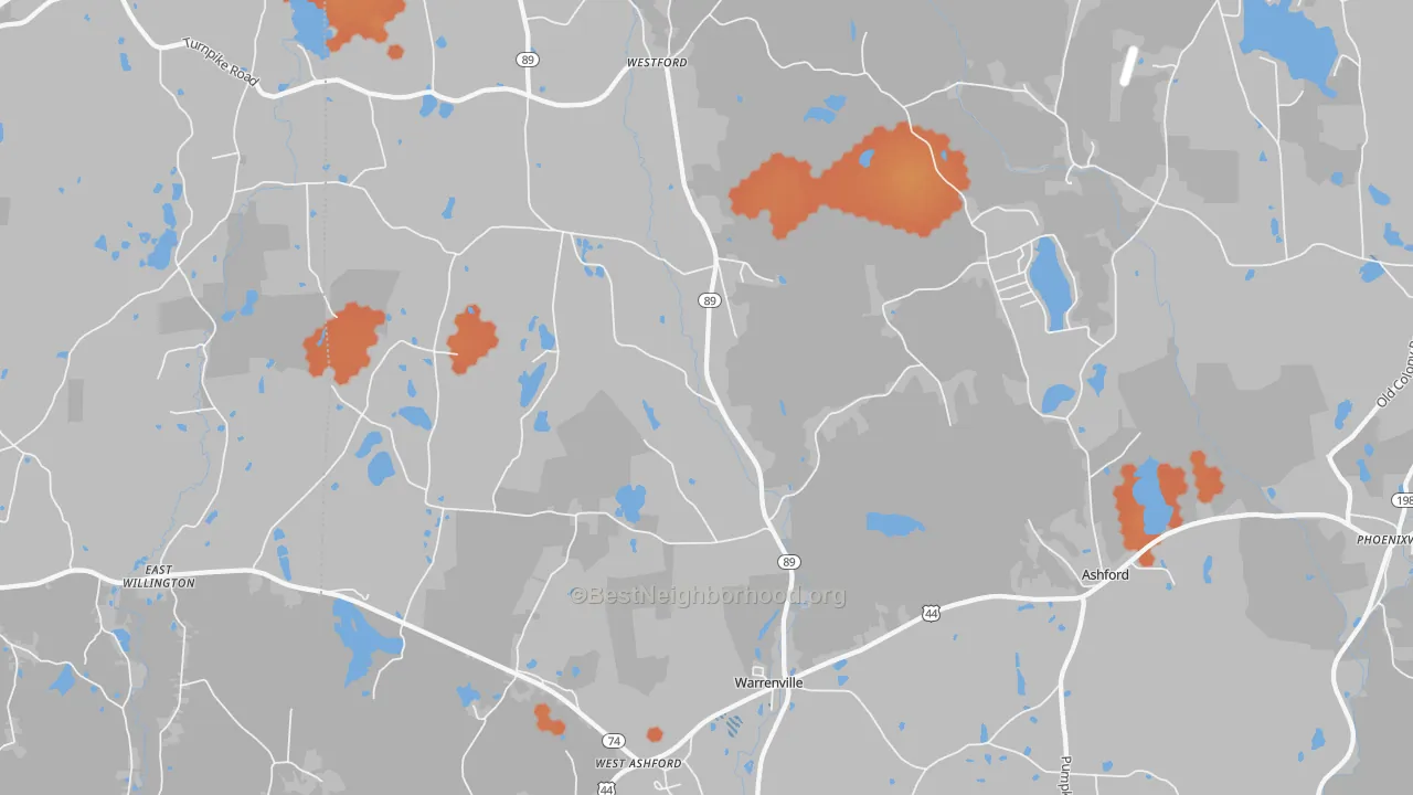 Bike Grade map of Ashford, CT