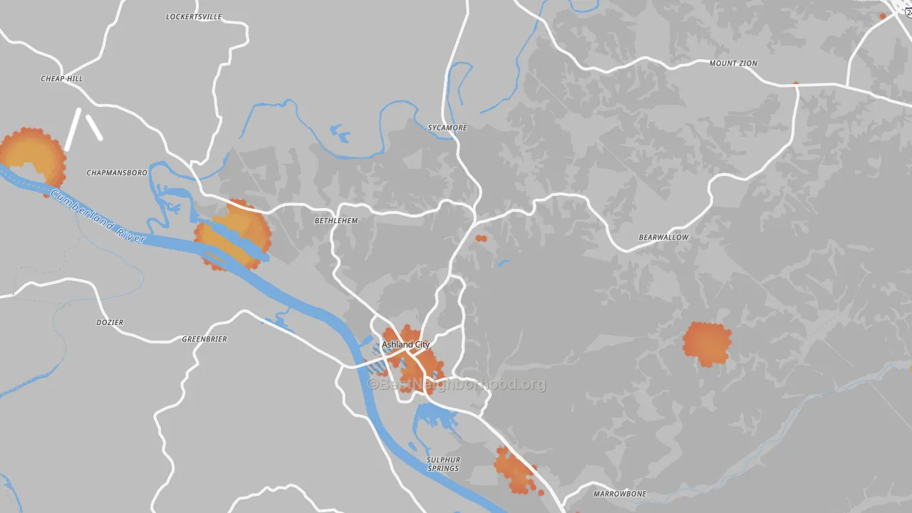 Bike Grade map of Ashland City, TN