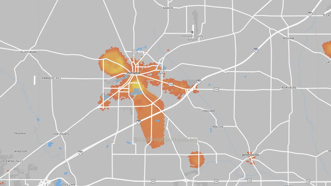 Bike Grade map of Ashland County, OH