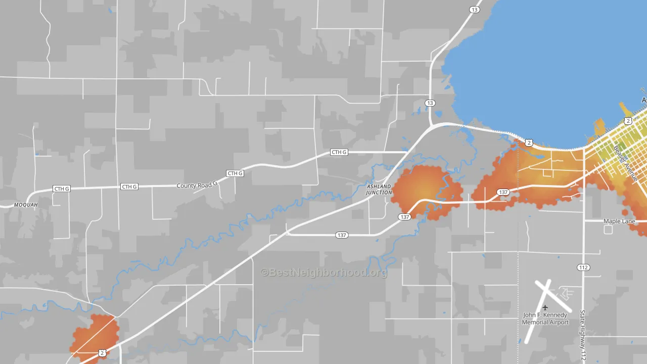 Bike Grade map of Ashland Junction, WI