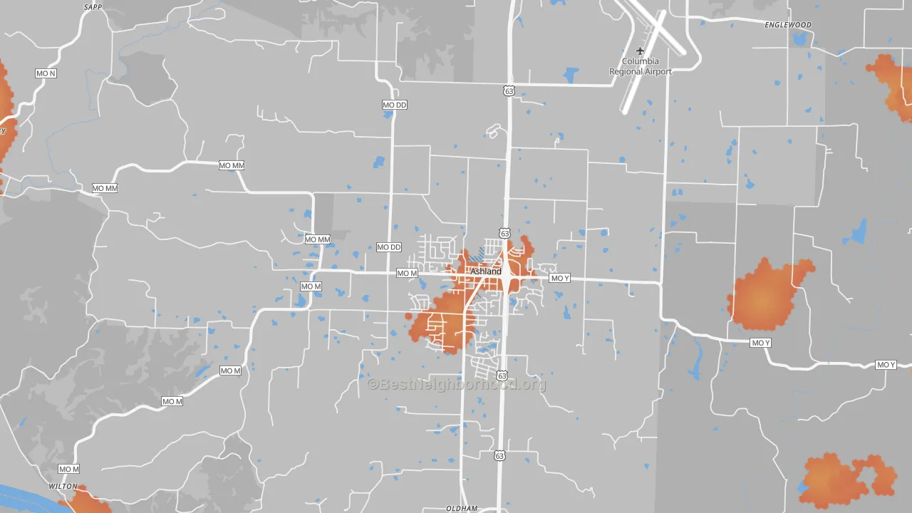 Bike Grade map of Ashland, MO