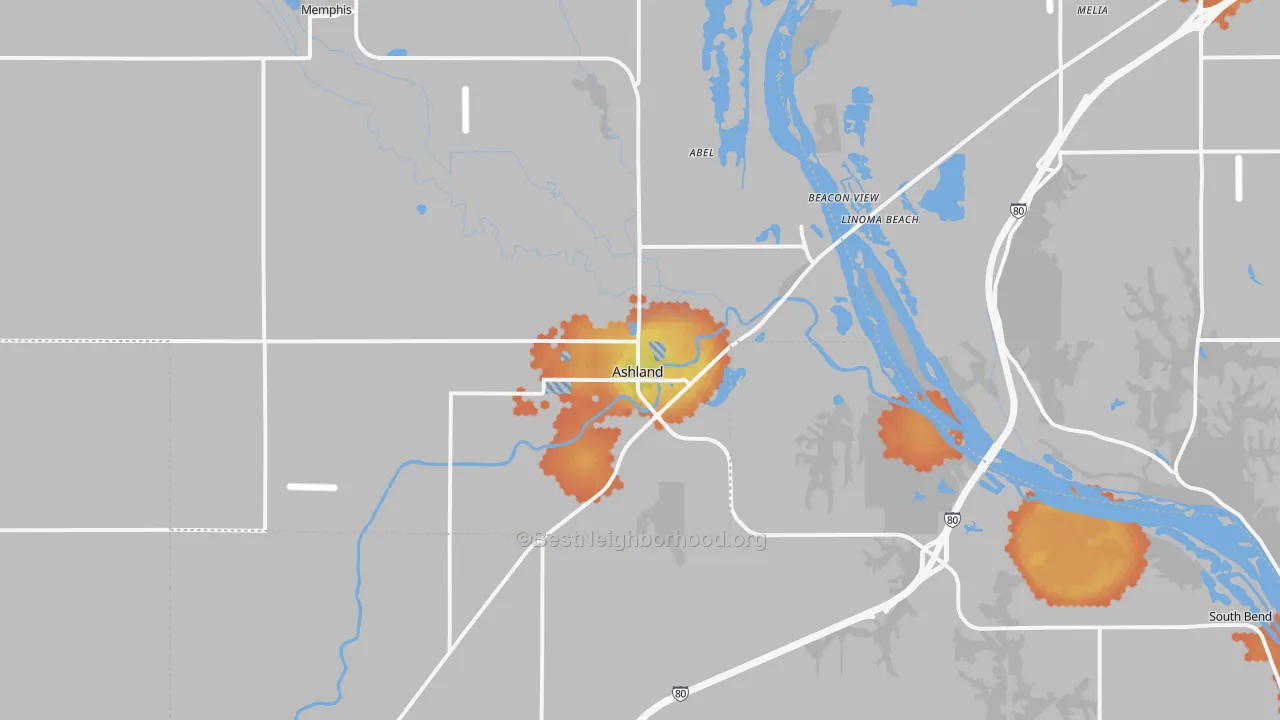 Bike Grade map of Ashland, NE