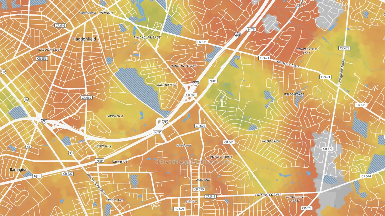 Bike Grade map of Ashland, NJ
