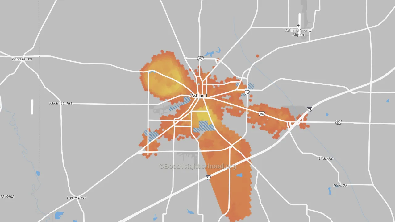 Bike Grade map of Ashland, OH