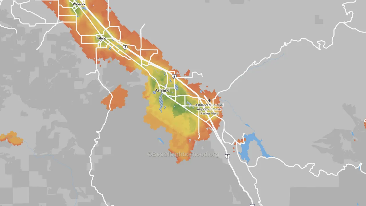 Bike Grade map of Ashland, OR