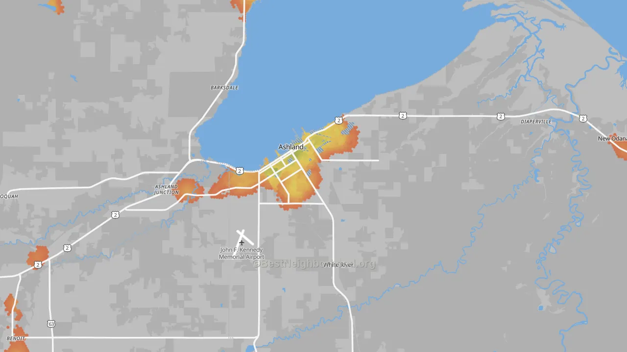 Bike Grade map of Ashland, WI