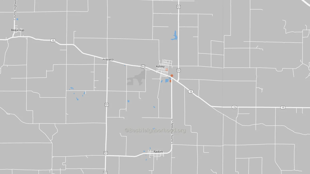 Bike Grade map of Ashley, IL