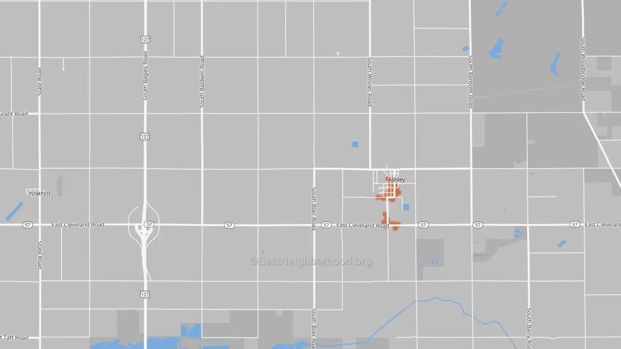 Bike Grade map of Ashley, MI