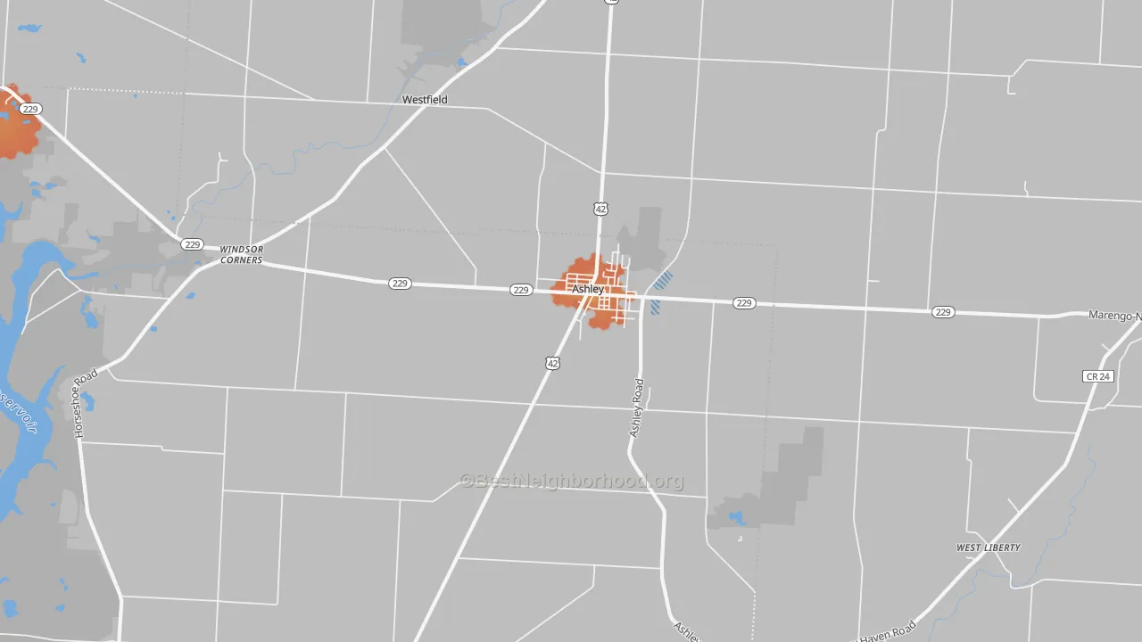 Bike Grade map of Ashley, OH