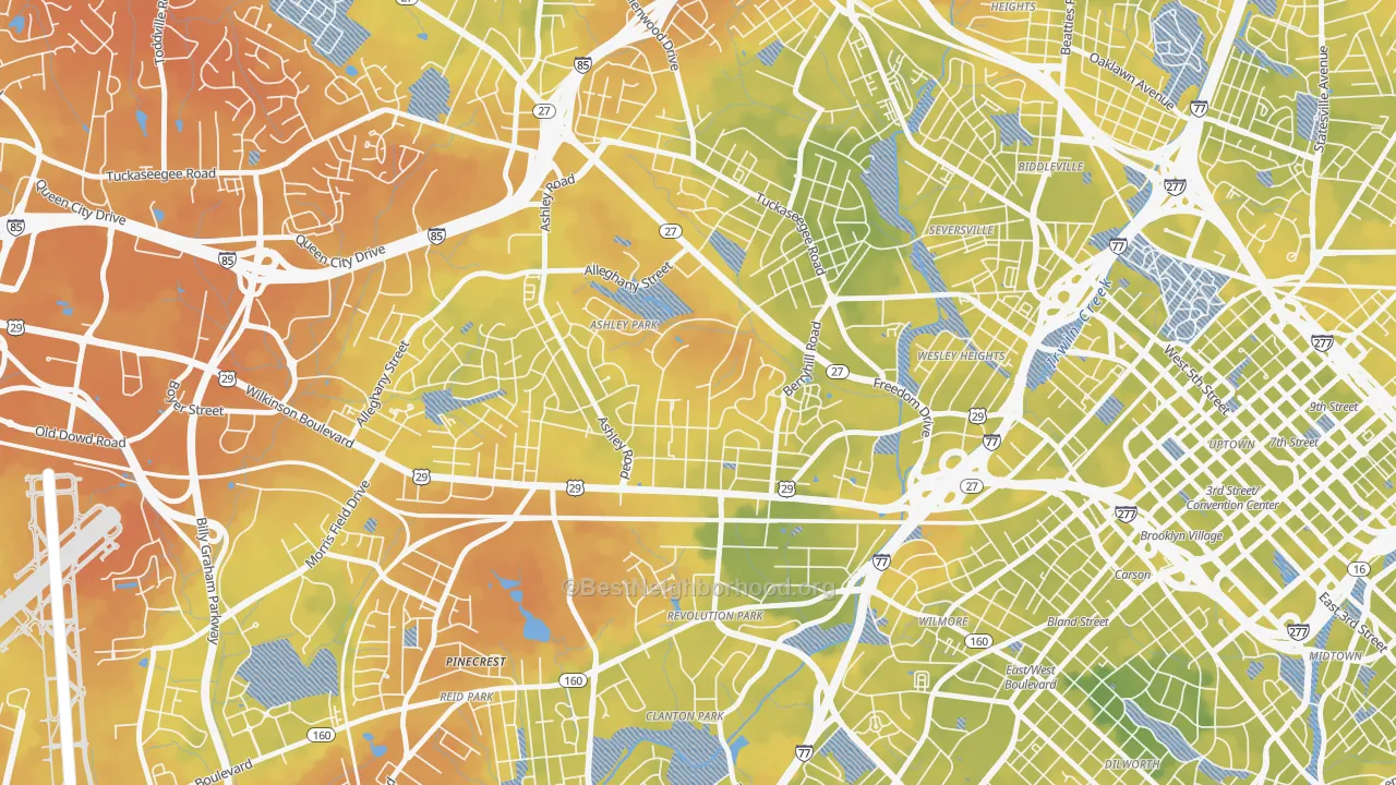 Bike Grade map of Ashley Park, Charlotte, NC