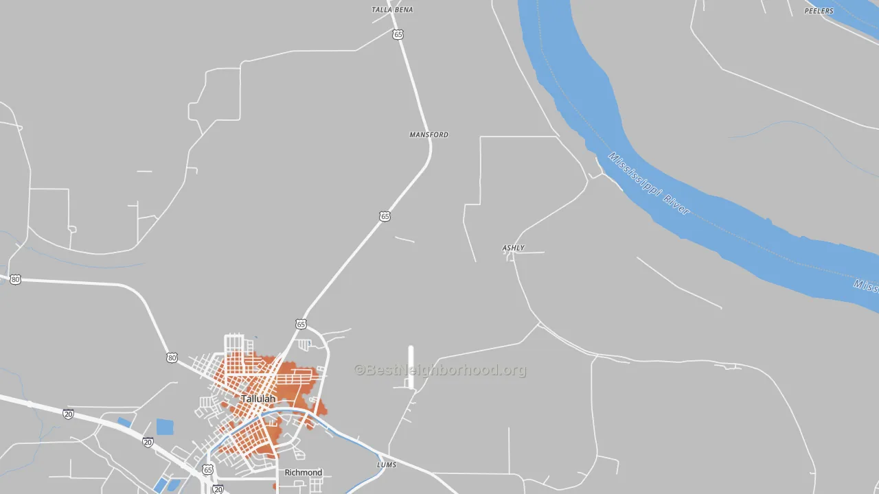 Bike Grade map of Ashly, LA
