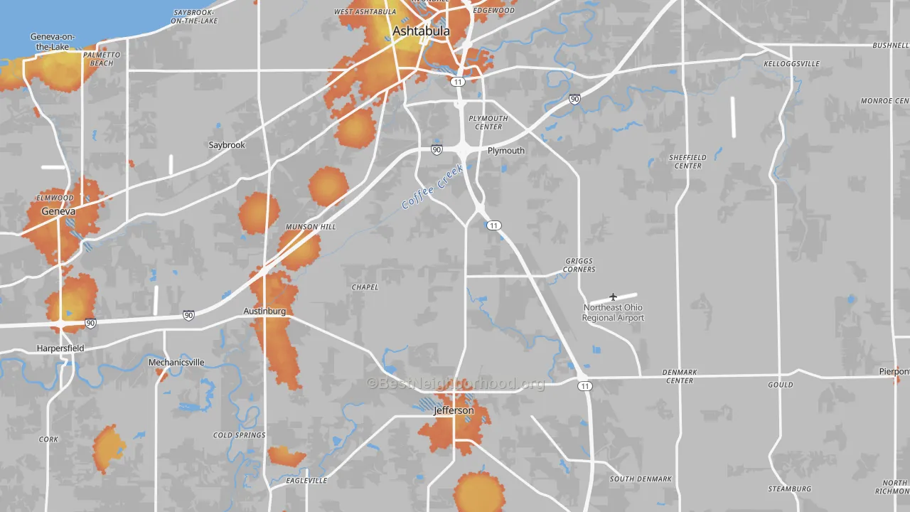 Bike Grade map of Ashtabula County, OH