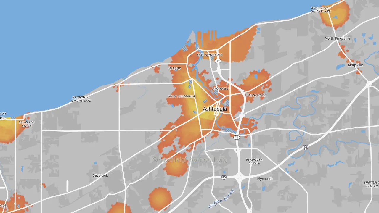Bike Grade map of Ashtabula, OH