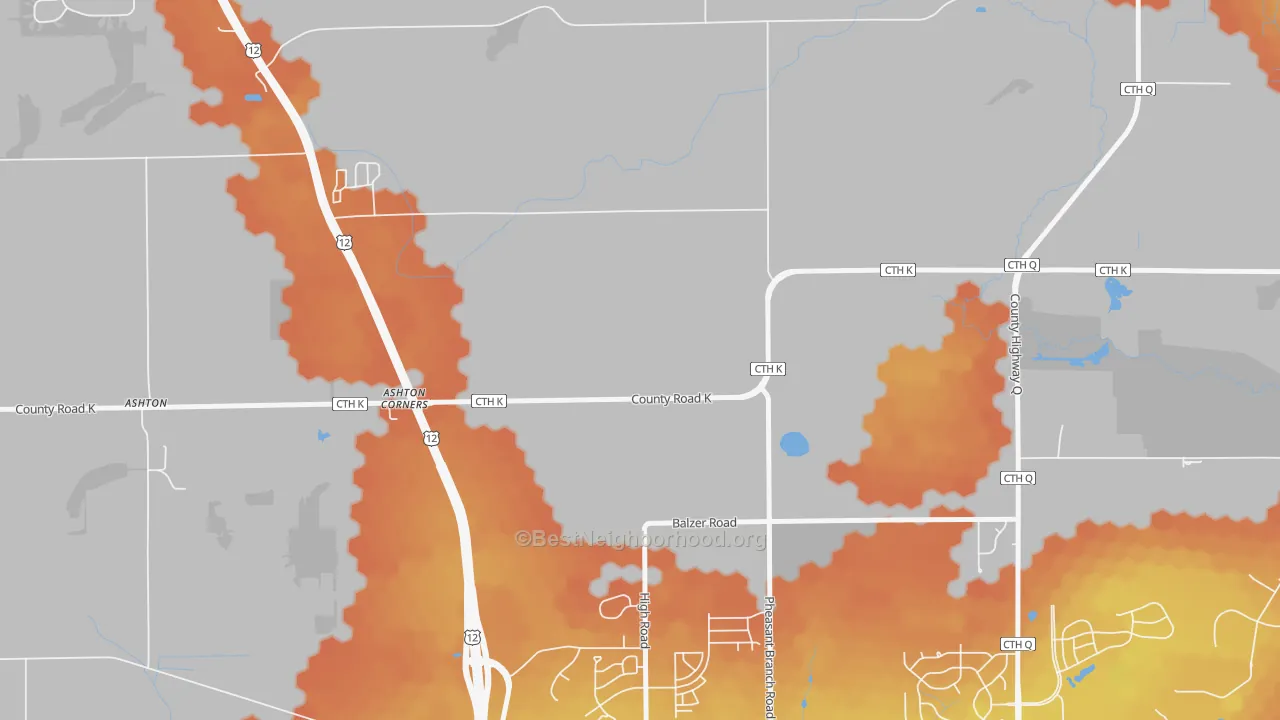 Bike Grade map of Ashton Corners, WI