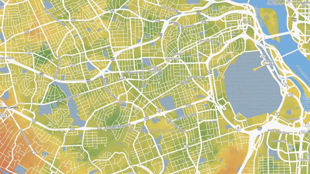 Bike Grade map of Ashton Heights, Arlington, VA
