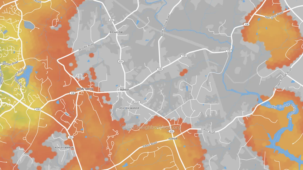 Bike Grade map of Ashton, MD
