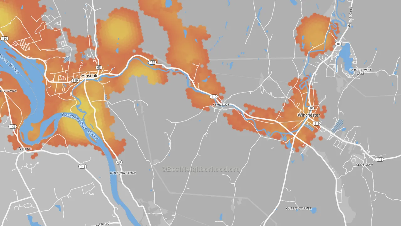 Bike Grade map of Ashuelot, NH