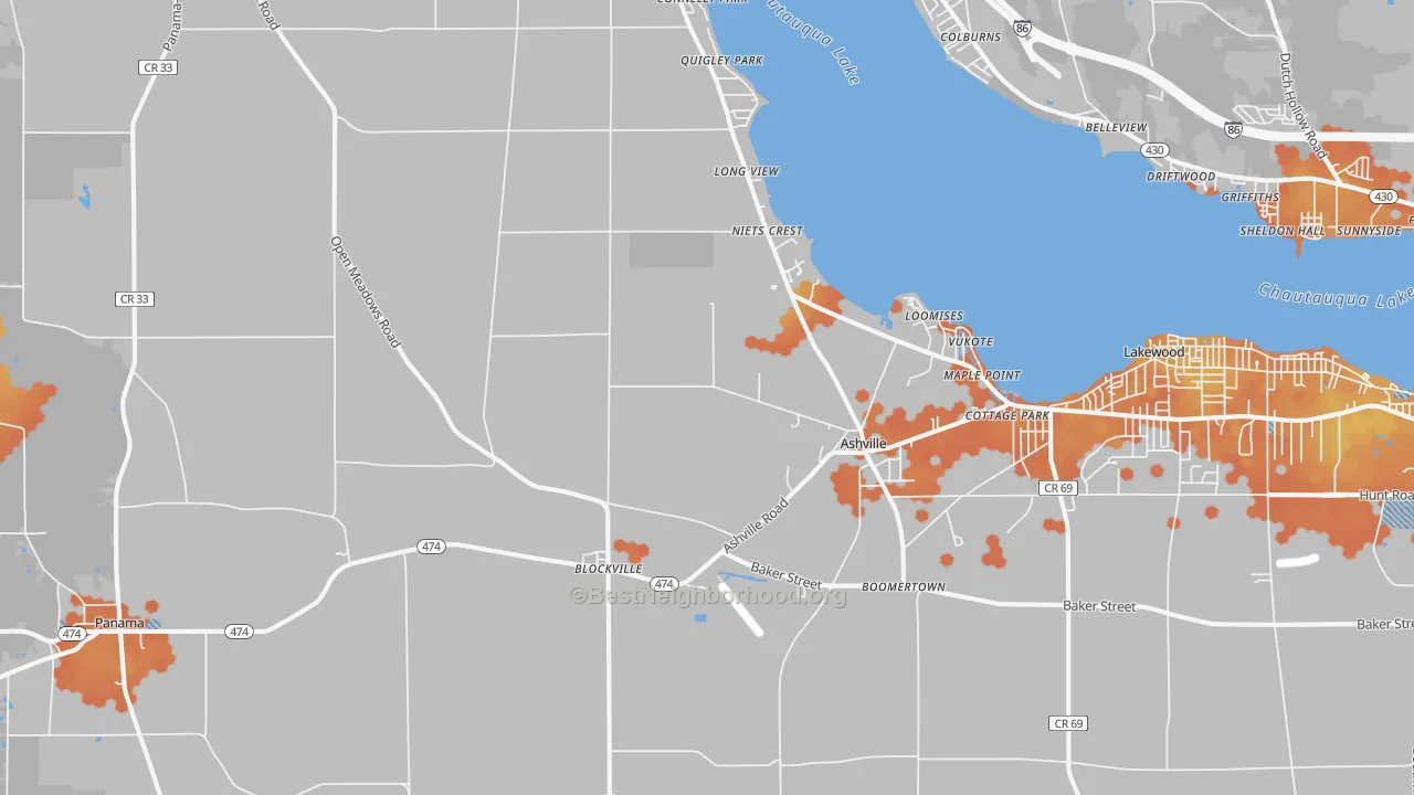 Bike Grade map of Ashville, NY