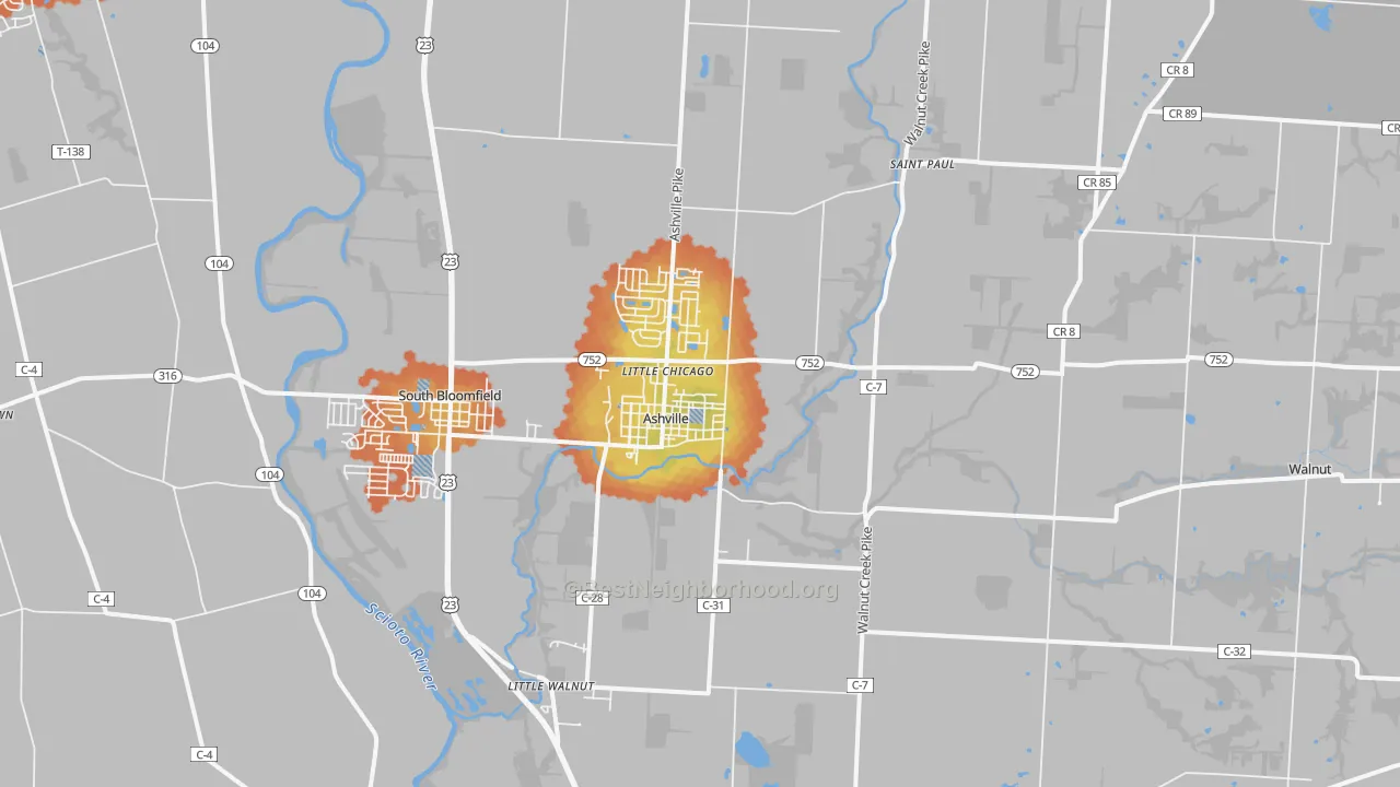 Bike Grade map of Ashville, OH