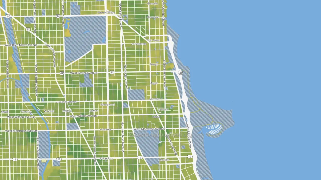 Bike Grade map of Asia on Argyle, Chicago, IL