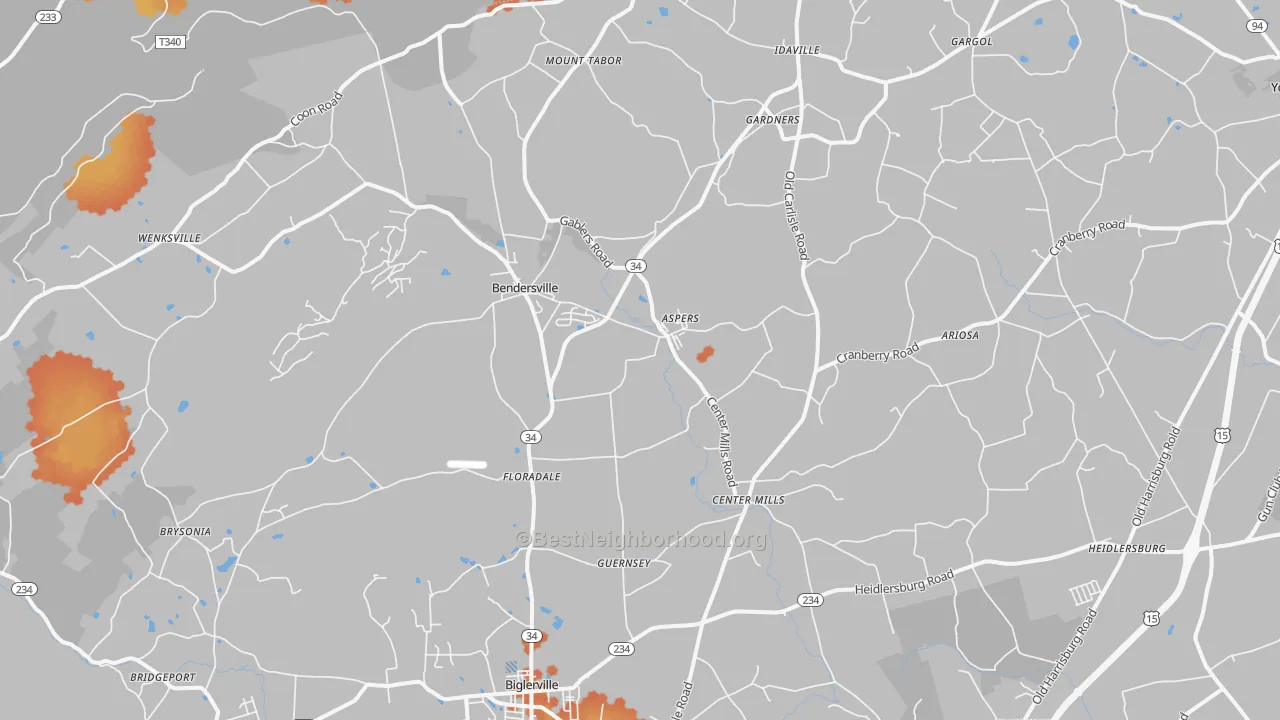 Bike Grade map of Aspers, PA