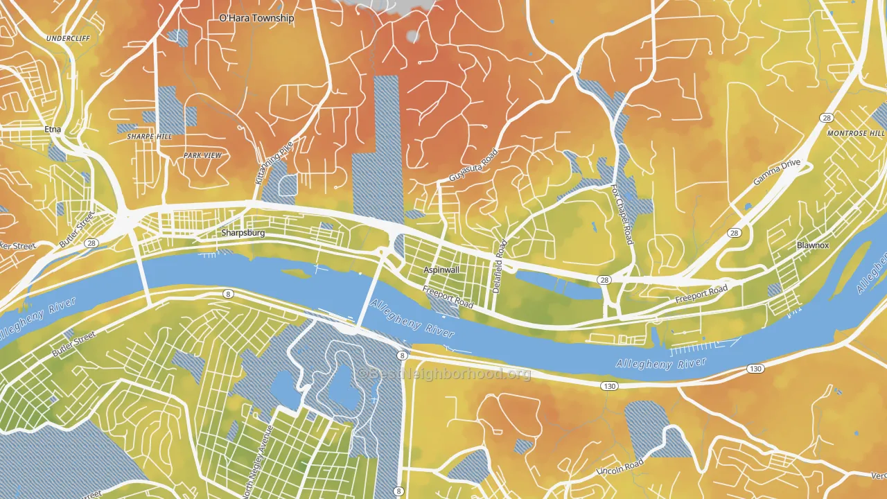 Bike Grade map of Aspinwall, PA