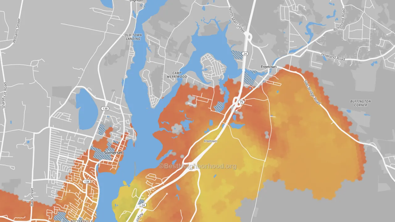 Bike Grade map of Assonet Bay Shores, MA