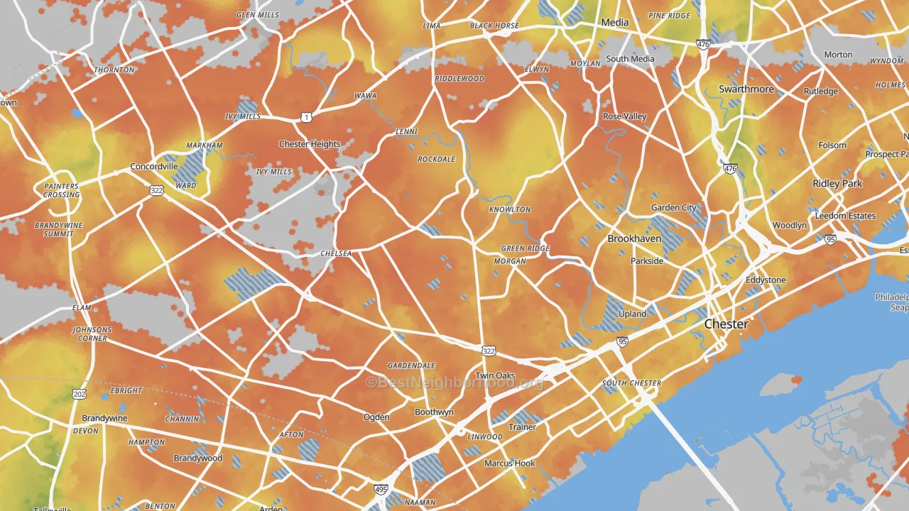 Bike Grade map of Aston, PA
