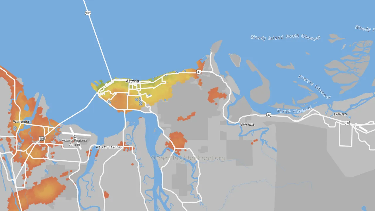 Bike Grade map of Astoria, OR