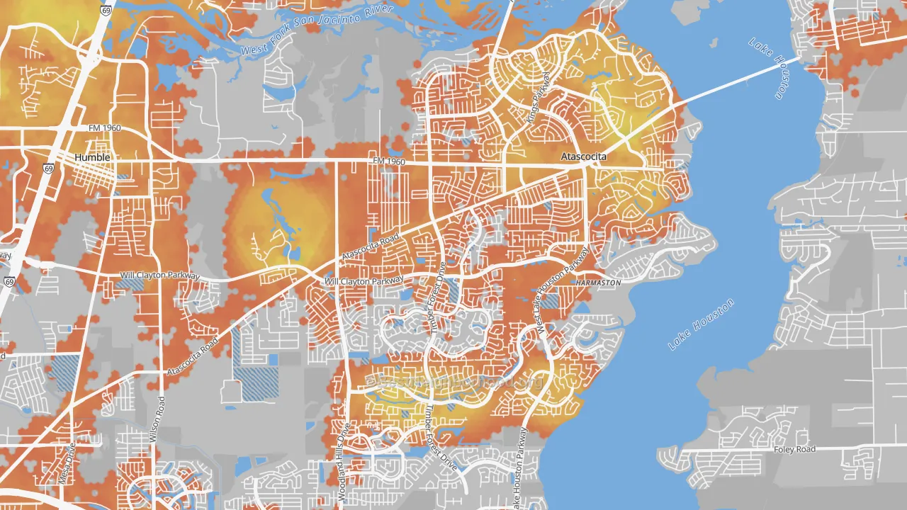 Bike Grade map of Atascocita, TX