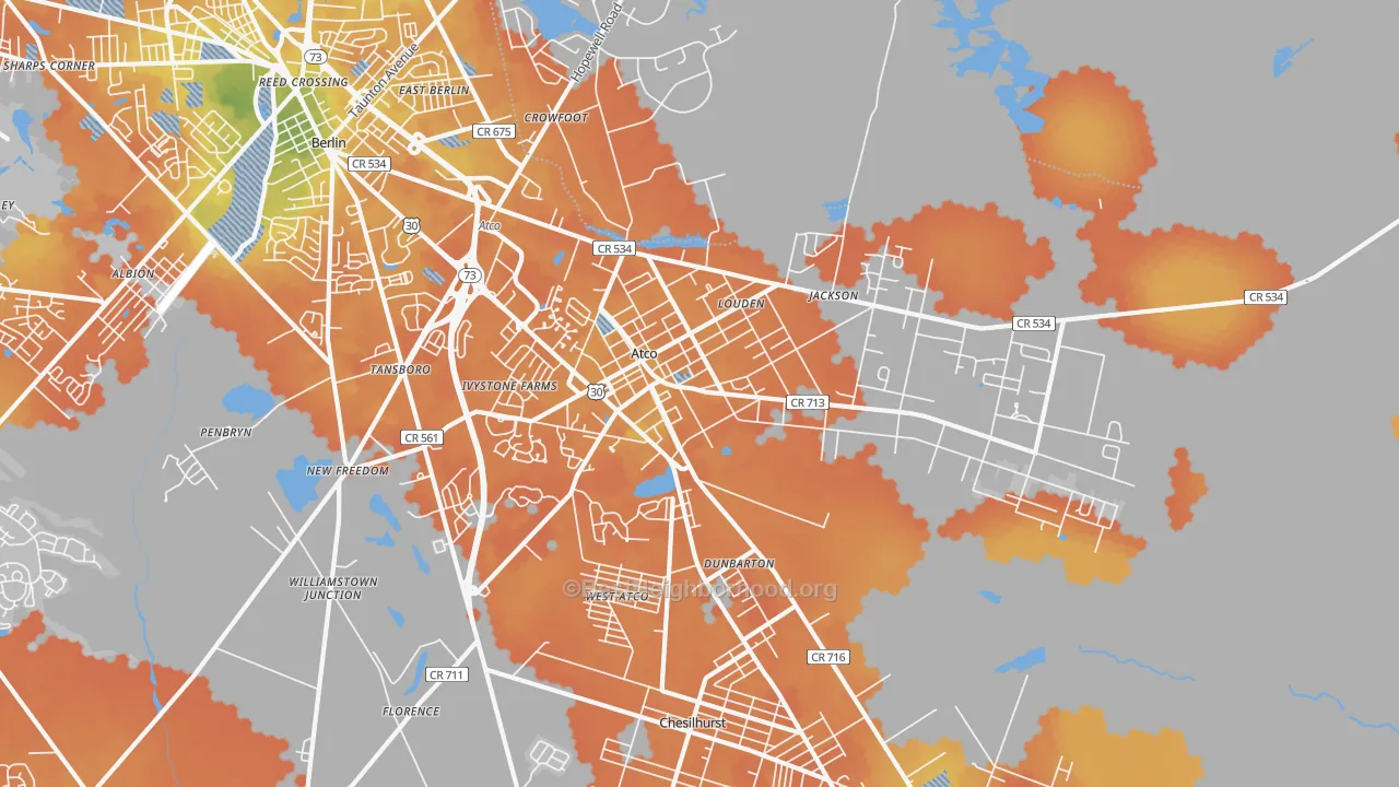 Bike Grade map of Atco, NJ