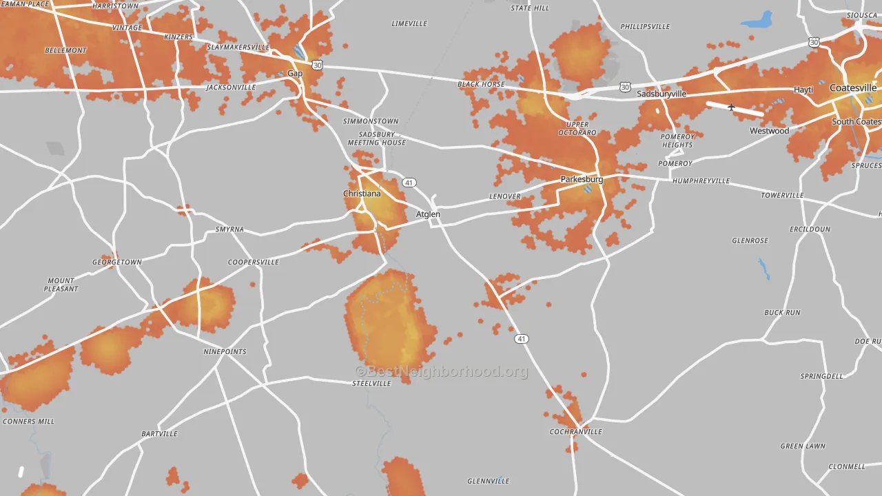Bike Grade map of Atglen, PA