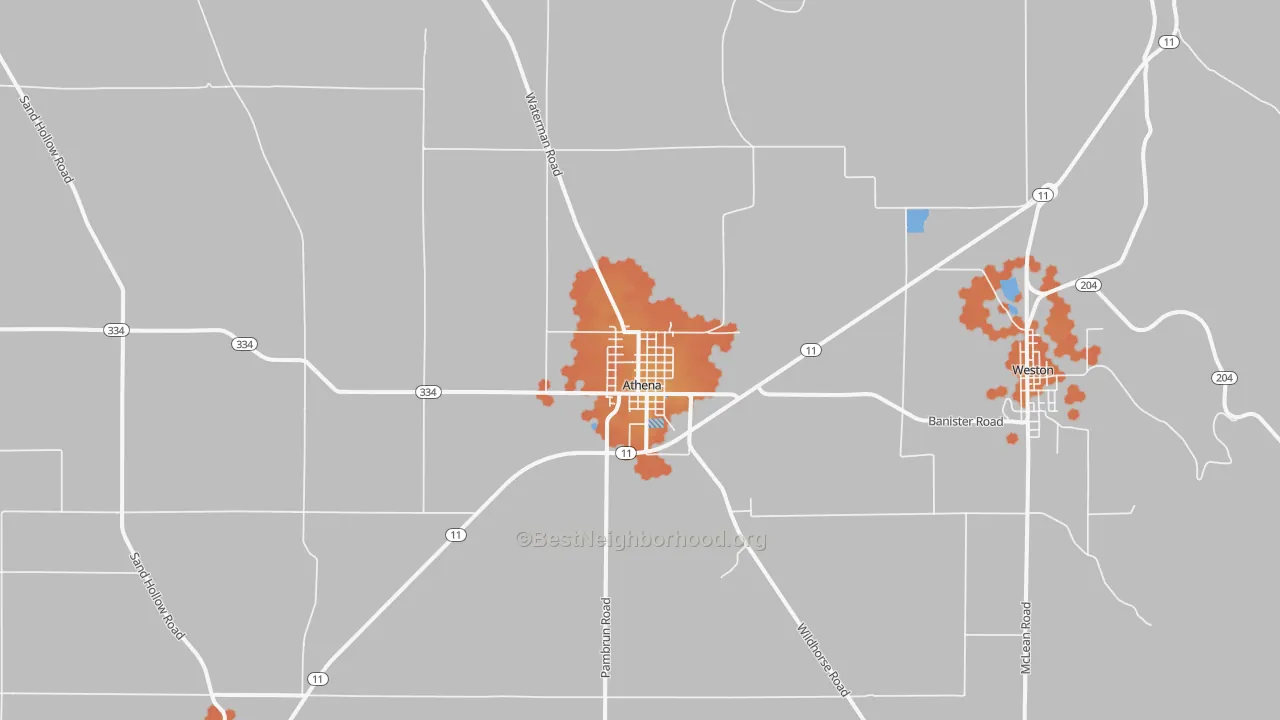 Bike Grade map of Athena, OR