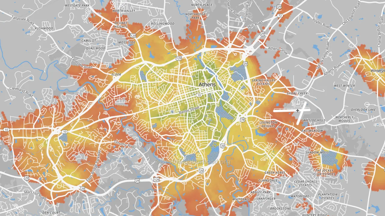 Bike Grade map of Athens, GA