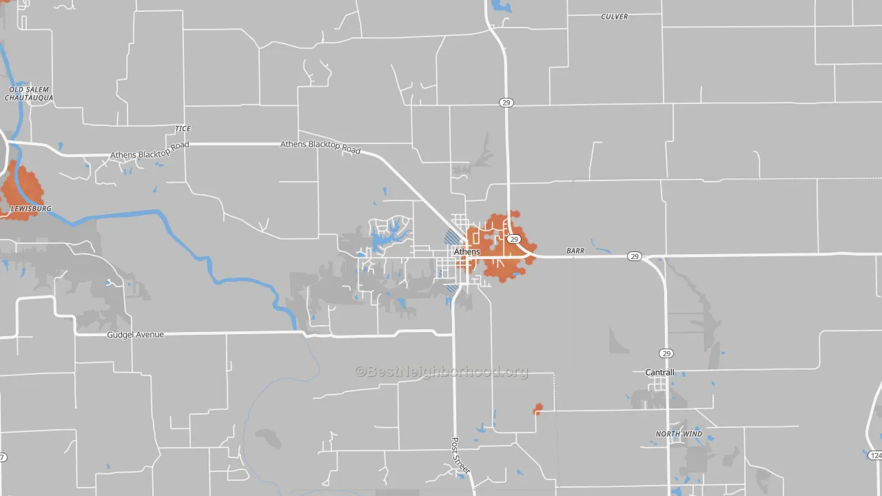 Bike Grade map of Athens, IL