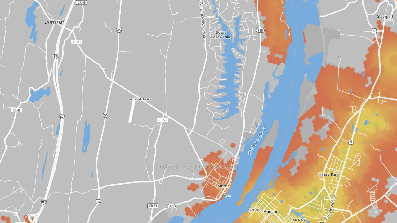 Bike Grade map of Athens, NY