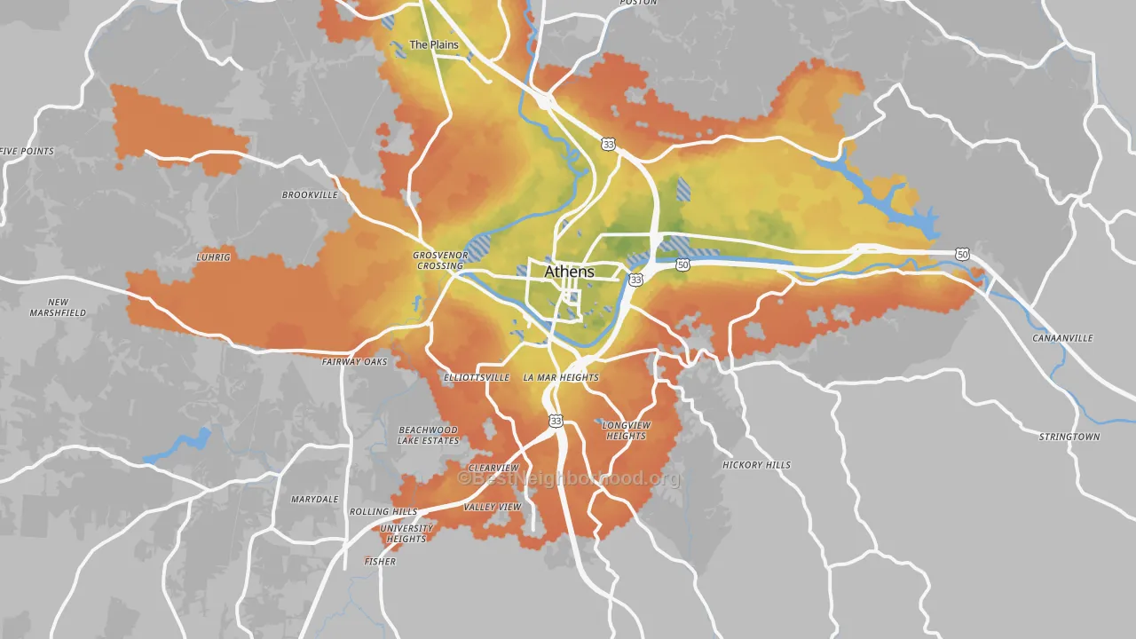 Bike Grade map of Athens, OH