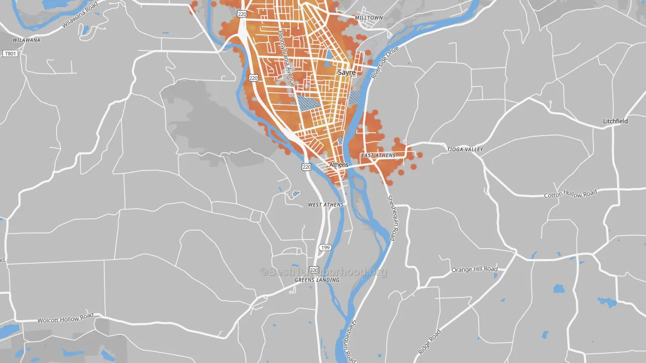 Bike Grade map of Athens, PA