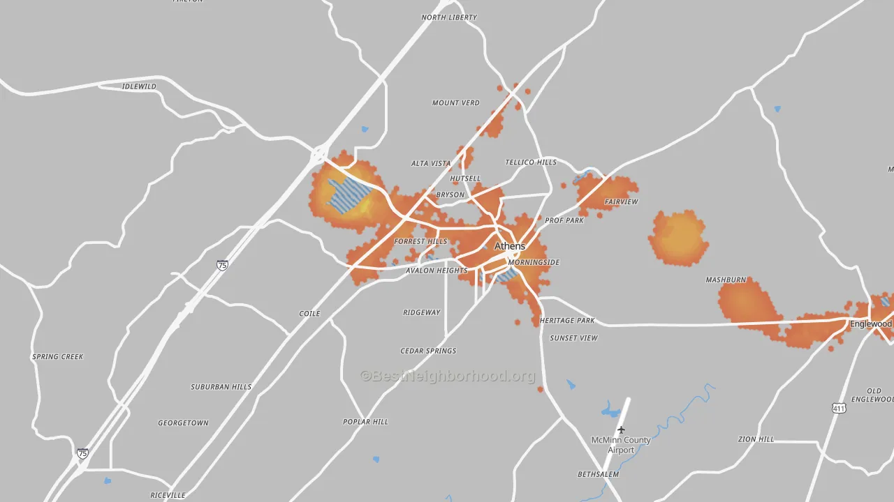 Bike Grade map of Athens, TN