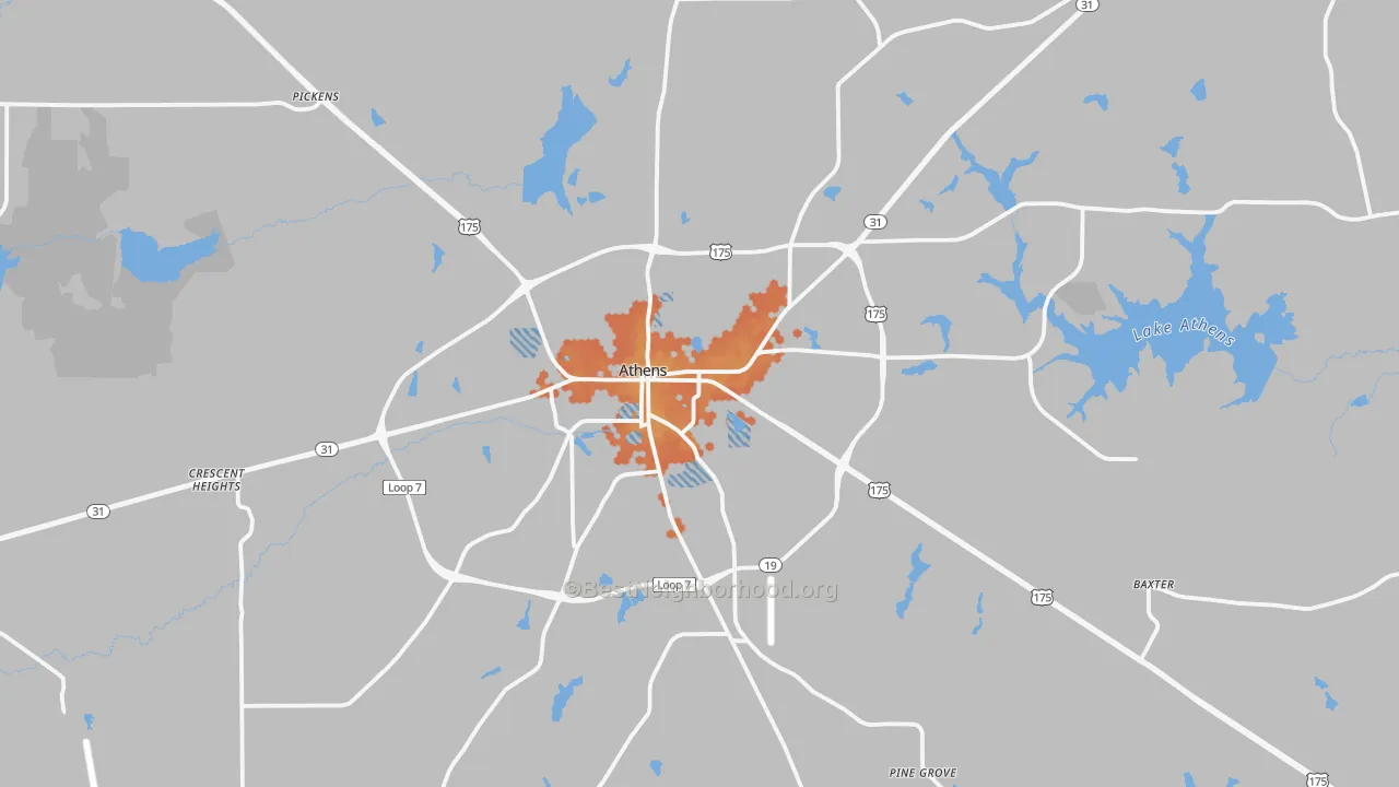 Bike Grade map of Athens, TX