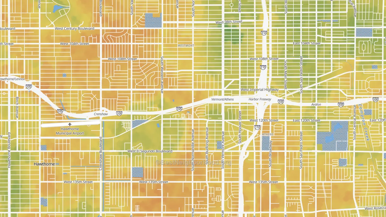 Bike Grade map of Athens, West Athens, CA